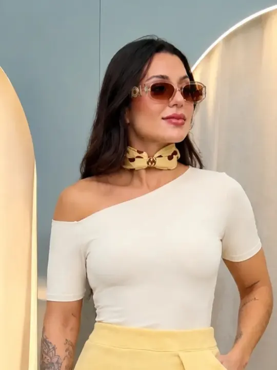 Blusa de poliamida assimétrica, off-white