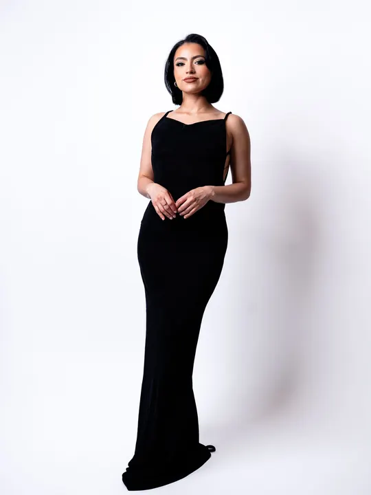 Vestido longo de alças, preto