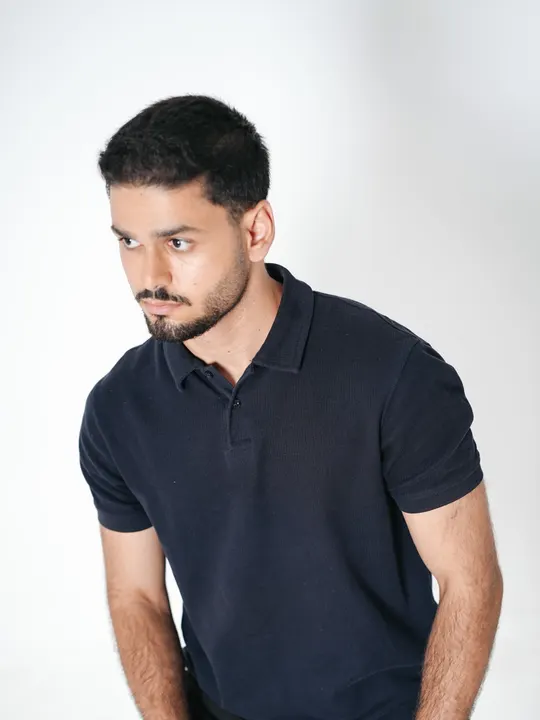 Camisa polo piquê, azul-marinho